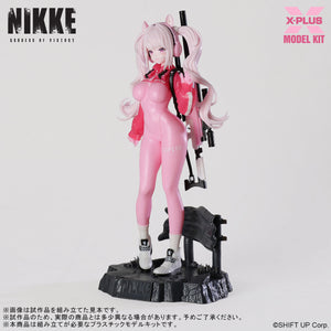 Full standing pose of the Alice model kit on its circular base featuring the Goddess of Victory: Nikke logo.