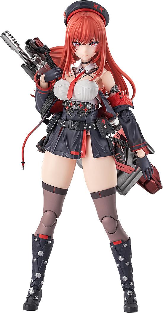 Front view of Goddess of Victory: Nikke Hyper Body Rapi: Red Hood action figure with Seven Dwarves Zero weapon.