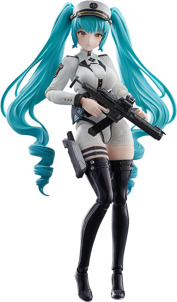 Front view of the figma Privaty action figure from Goddess of Victory: NIKKE holding her assault rifle.