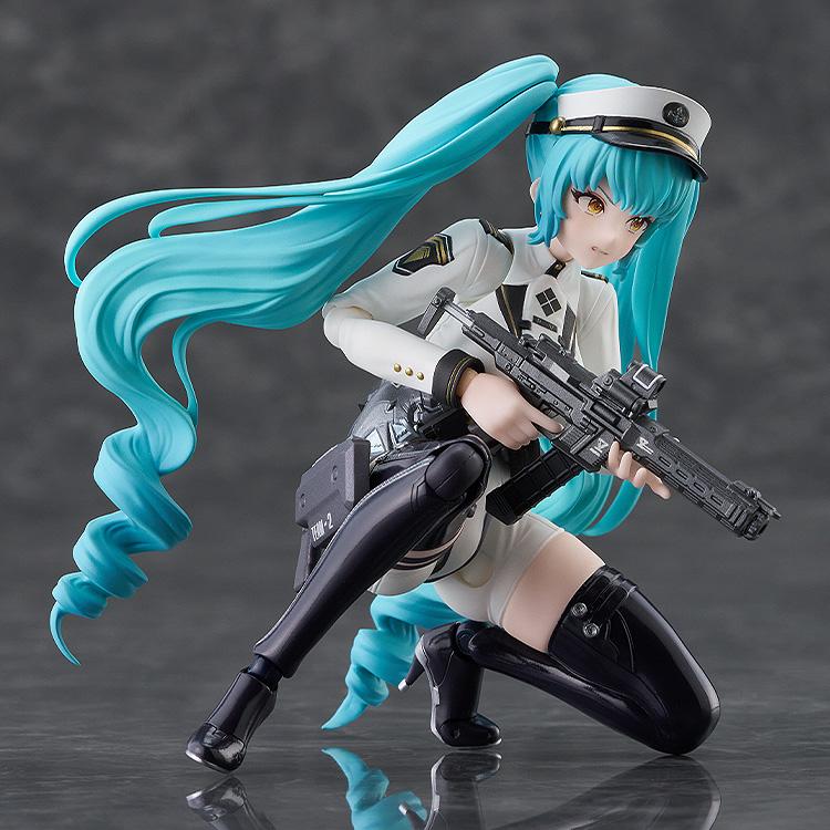 Low-angle view of Privaty figma in a tactical crouching pose on a figma display stand.