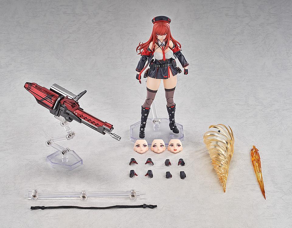 Complete set of accessories for Rapi: Red Hood figure including face plates, hands, and weapon effects.