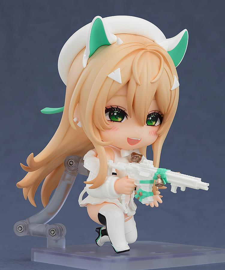 Rupee Winter Shopper Nendoroid holding her white and green assault rifle weapon accessory.