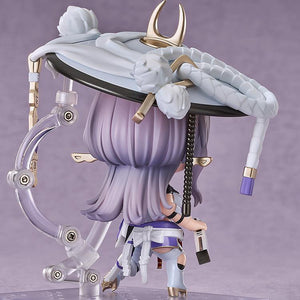 Back view of the Goddess of Victory: Nikke Scarlet Nendoroid figure highlighting her long lavender hair, detailed outfit tailoring, and clear articulated stand.
