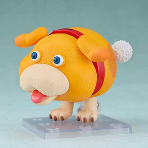 Full body shot of the Oatchi Nendoroid standing on a clear display base with a light blue background.