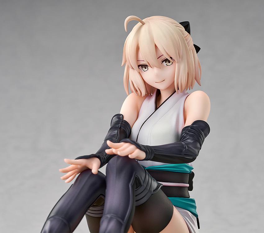 High-detail close-up of the face and upper body of the Saber Okita Souji Final Ascension 1/7 scale figure.