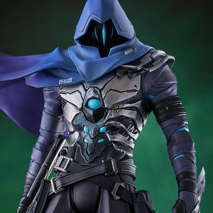 Detailed close-up of the Omen Pop Up Parade SP figure's torso, showing the intricate mechanical armor and glowing core.