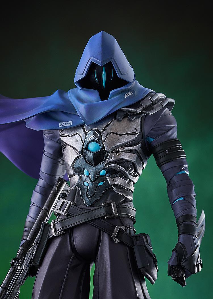 Detailed close-up of the Omen Pop Up Parade SP figure's torso, showing the intricate mechanical armor and glowing core.