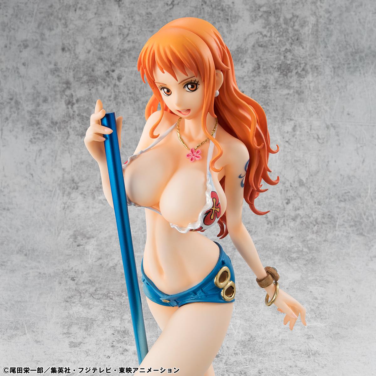 Full-length side profile view of the Nami figure on a plain white background, showing the complete scale of the 8.26-inch statue.