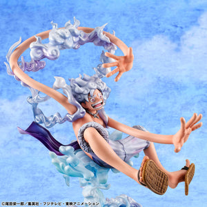 Close-up texture view of Luffy's clothes and muscular definition in his awakened Zoan form.