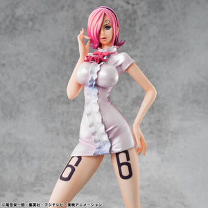 Close-up shot of the Vinsmoke Reiju figure's torso and face, showing the high-quality paintwork and detailing.