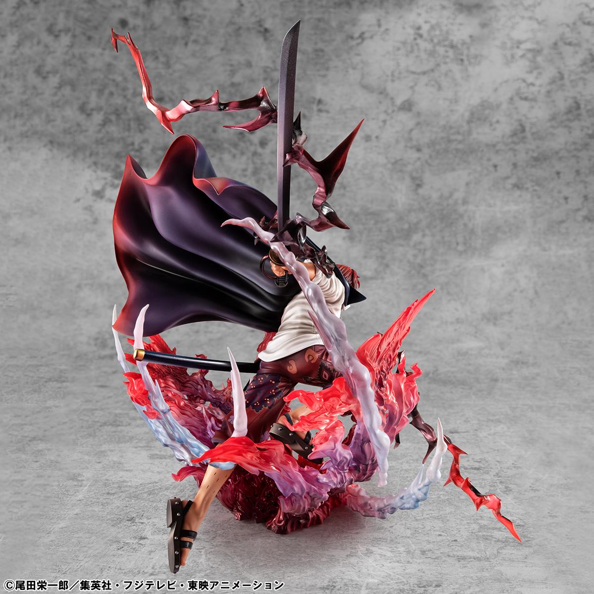Back view of the SA-MAXIMUM Shanks figure showing the dynamic sculpt of his cape and hair.