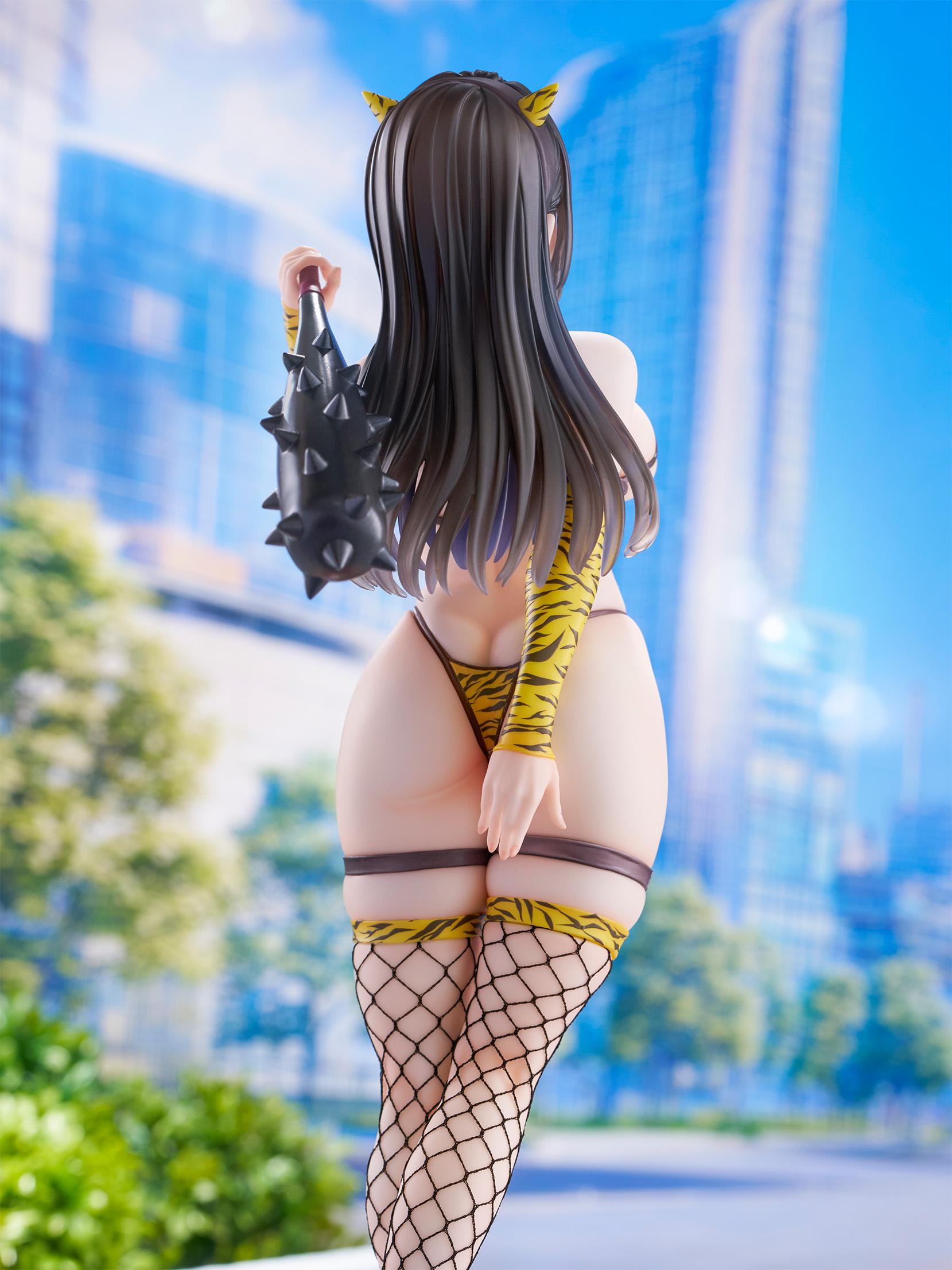 Back view of the Oni cosplay statue in a lifestyle city setting, highlighting the 1/6 scale proportions.