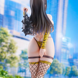 Back view of the Oni cosplay statue in a lifestyle city setting, highlighting the 1/6 scale proportions.