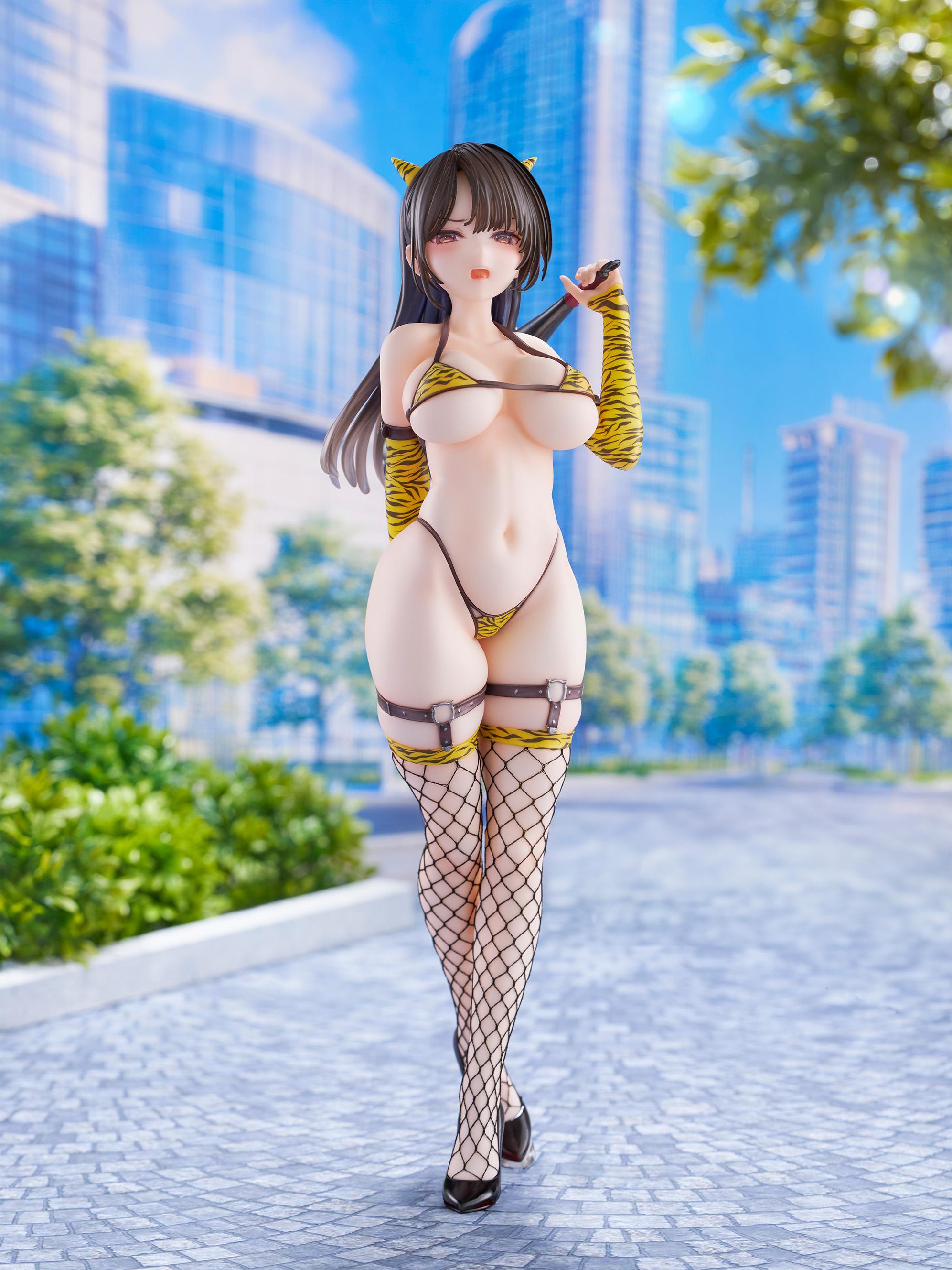 Front view lifestyle photo of the Oni cosplay older sister statue in an outdoor city park setting.