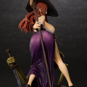 A three-quarter rear view of the Sorceress figure, showing the curvature of her back, the staff, and the base detail.