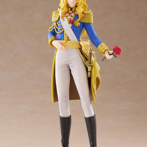 Full-body view of the non-articulated Good Smile Company Oscar Francois de Jarjayes figure standing on a clear circular base against a neutral beige background.