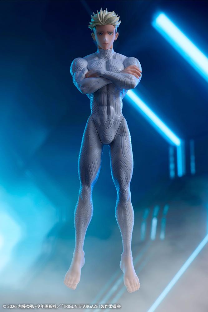Millions Knives Oshi Works figure standing in a glowing blue futuristic hallway studio setup