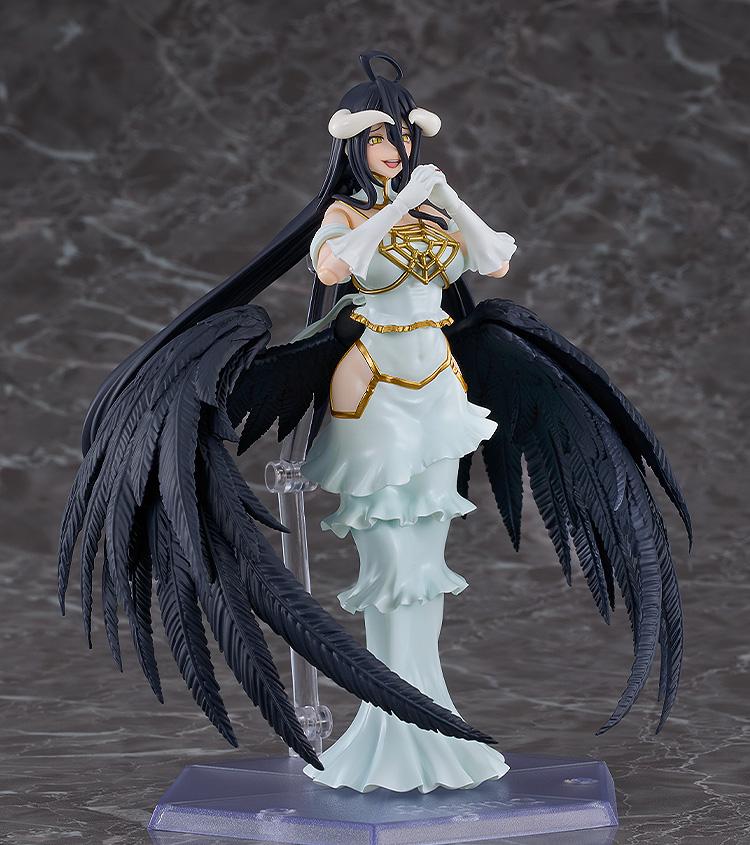 Overlord figma Albedo figure holding her hands together in a praying gesture with a loving euphoric face plate.
