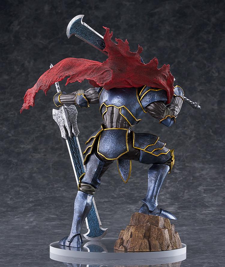 Rear view of Momon POP UP PARADE SP figure showing detailed back armor and tattered flowing red cape.