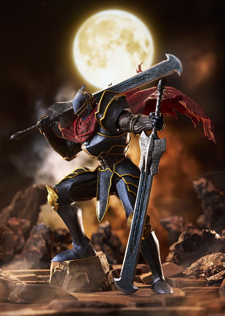 Dramatic diorama shot of Momon POP UP PARADE SP figure posed on rocky ground under a full moon.