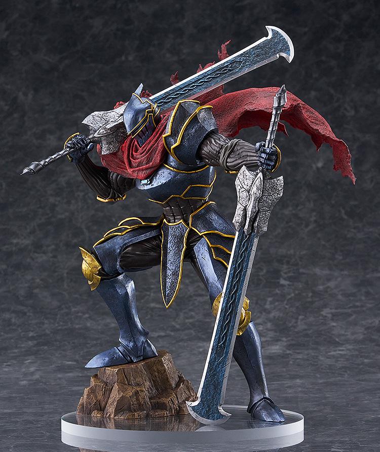 Full view of Momon POP UP PARADE SP figure standing on clear base displaying dark armor and red cape.