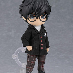 Full body shot of the Persona 5 Royal protagonist Nendoroid Doll action figure standing on a magnetic base.
