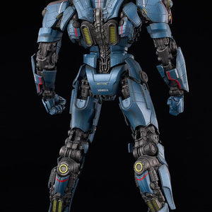 Rear view of MODEROID Gipsy Danger plastic model kit displaying detailed back armor thrusters and hydraulic leg mechanics.