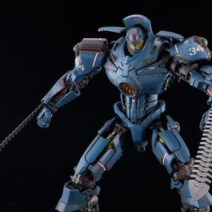 Upper body action shot of MODEROID Gipsy Danger plastic model kit wielding fully extended whip-style Chain Swords.