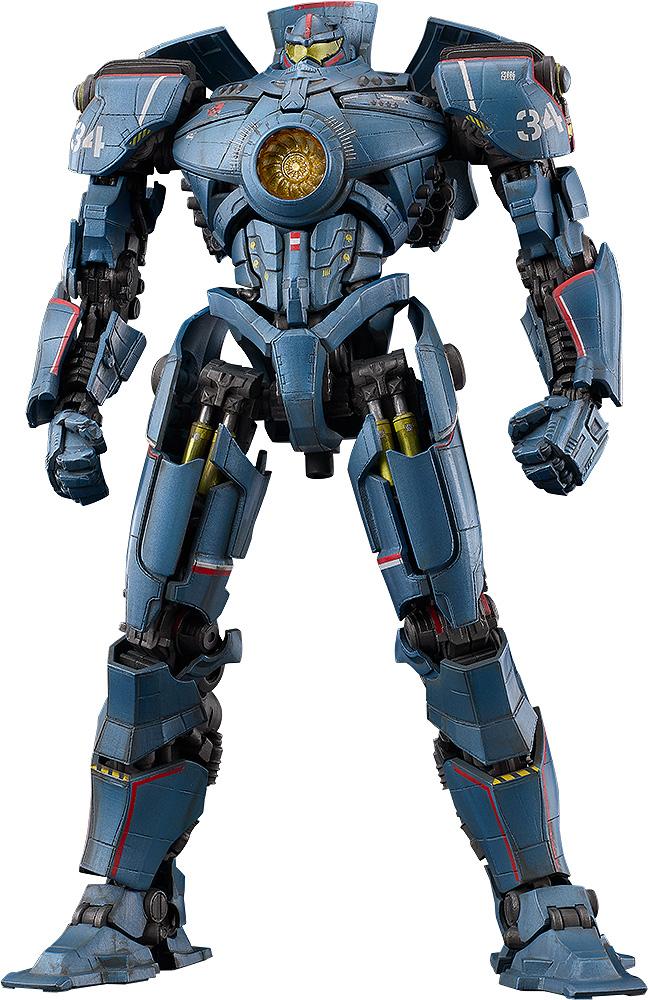 Full body front view of the MODEROID Gipsy Danger plastic model kit from Pacific Rim on a white background.