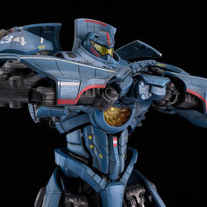 Upper body view of MODEROID Gipsy Danger model kit recreating its iconic knuckle cracking combat preparation stance.