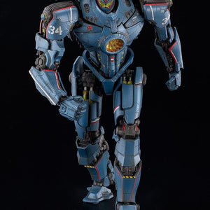 MODEROID Gipsy Danger Jaeger plastic model kit posed marching forward in a full body action stance.
