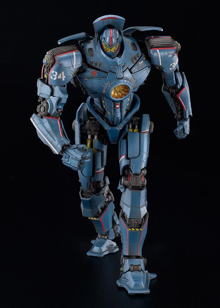 MODEROID Gipsy Danger Jaeger plastic model kit posed marching forward in a full body action stance.