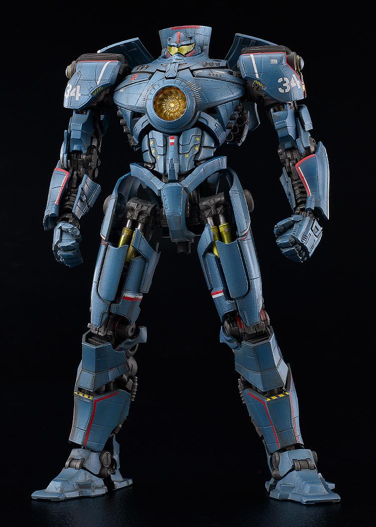Front studio shot of the Good Smile Company MODEROID Gipsy Danger plastic model kit against a black background.