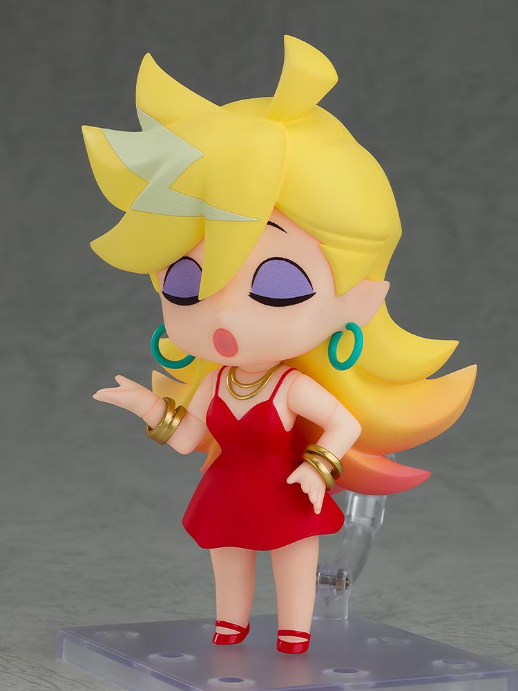 Side profile view of the Panty New Ver. Nendoroid action figure with eyes closed, purple eyeshadow, and hand on hip.