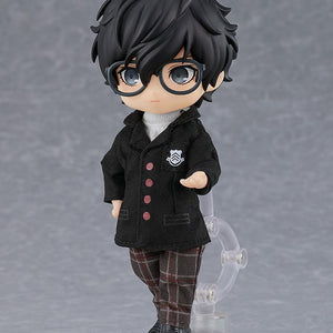 Side view of the Shujin Academy school uniform protagonist Nendoroid Doll showing the highly articulated fabric outfit.