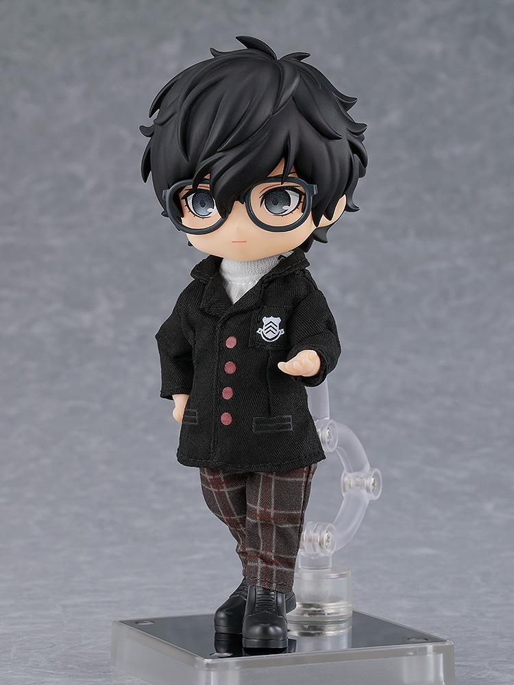 Side view of the Shujin Academy school uniform protagonist Nendoroid Doll showing the highly articulated fabric outfit.
