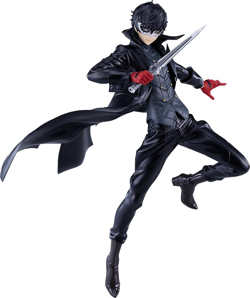 Full-length front view of the Joker Pop Up Parade L figure from Persona 5 Royal in his black Phantom Thief outfit with a dagger.