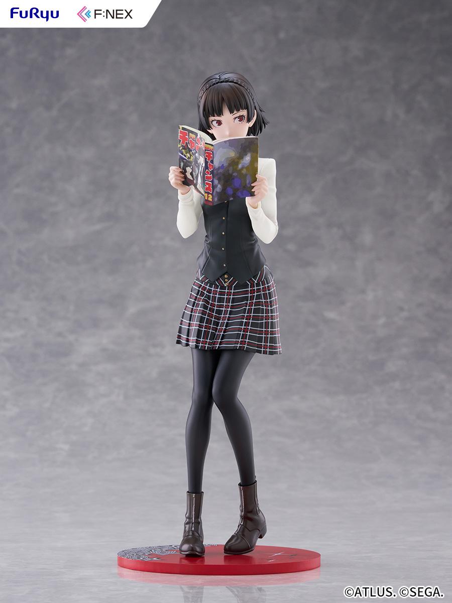Front view of the 1/7 scale Makoto Niijima figure holding the Monthly Shonen Chance manga magazine on a themed round base.