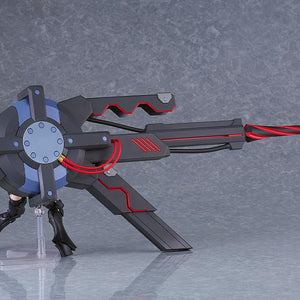 Rear perspective view of the giant Black Barrel weapon attached to Mash Kyrielight's shield unit.