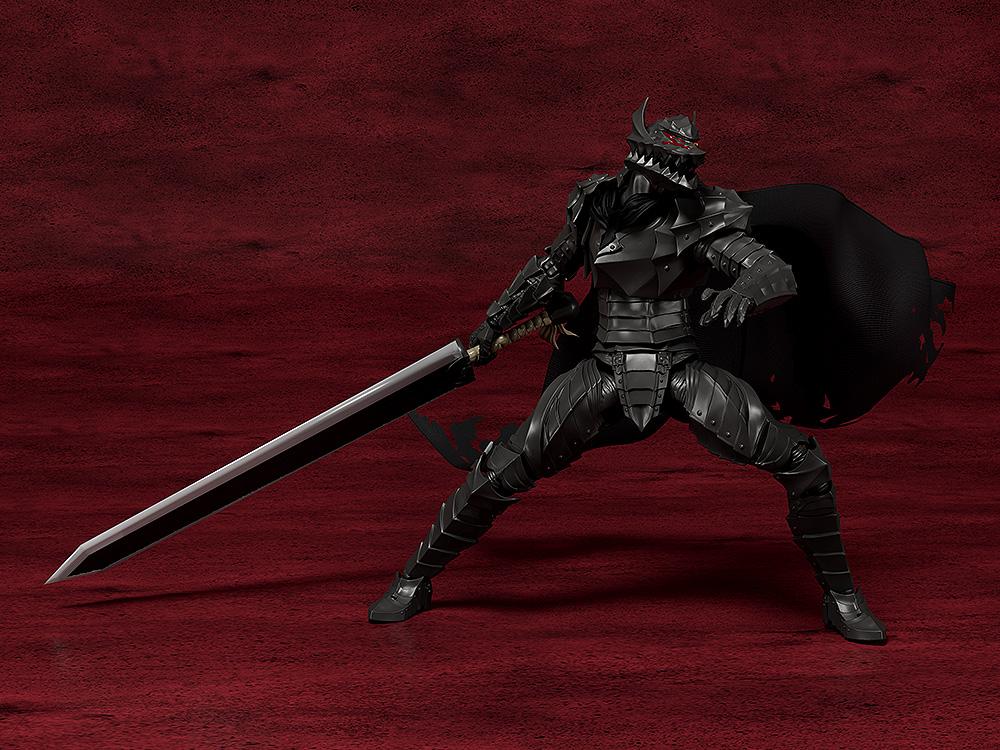 Wide stance side-facing combat pose of Guts clad in Berserker Armor holding the Dragon Slayer sword low behind him.