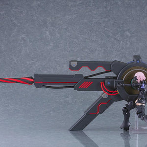 Side view of the PLAMATEA Mash Kyrielight Ortinax figure operating the long Black Barrel artillery weapon.
