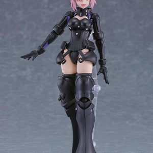 PLAMATEA Mash Kyrielight figure floating on a transparent stand using her cheerful face plate without armor weapons.