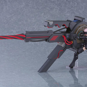 Full view of the PLAMATEA Mash Kyrielight Ortinax figure in a firing pose with the massive Black Barrel cannon on a gray studio background.