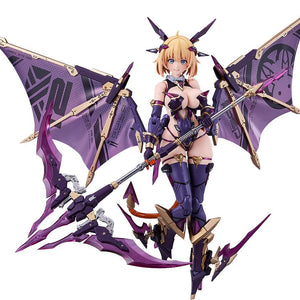 A full-body view of the PLAMAX BP-03 Sophia F. Shirring: Vampire Ver. figure standing against a white background, displaying the large purple mechanical vampire wings and scythe.