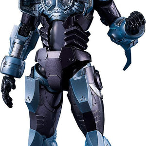 Front view of the Gale Hound Guyver 01 model kit with chest plates open to reveal the iconic Mega-Smasher weapon.