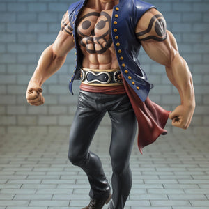 Full body front view of P.O.P Bellamy the Hyena Sailing Again figure displaying chest tattoo and clenched fists.