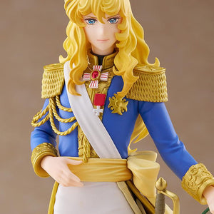 Torso close-up of the Oscar Francois de Jarjayes figure, showcasing the highly detailed epaulets, medals, sash, and golden hilt of her sword.