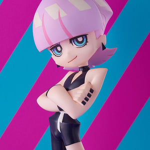 Close-up portrait of the Pop Up Parade Polyurethane figure highlighting pink hair, blue graphic eyes, and black choker detail.