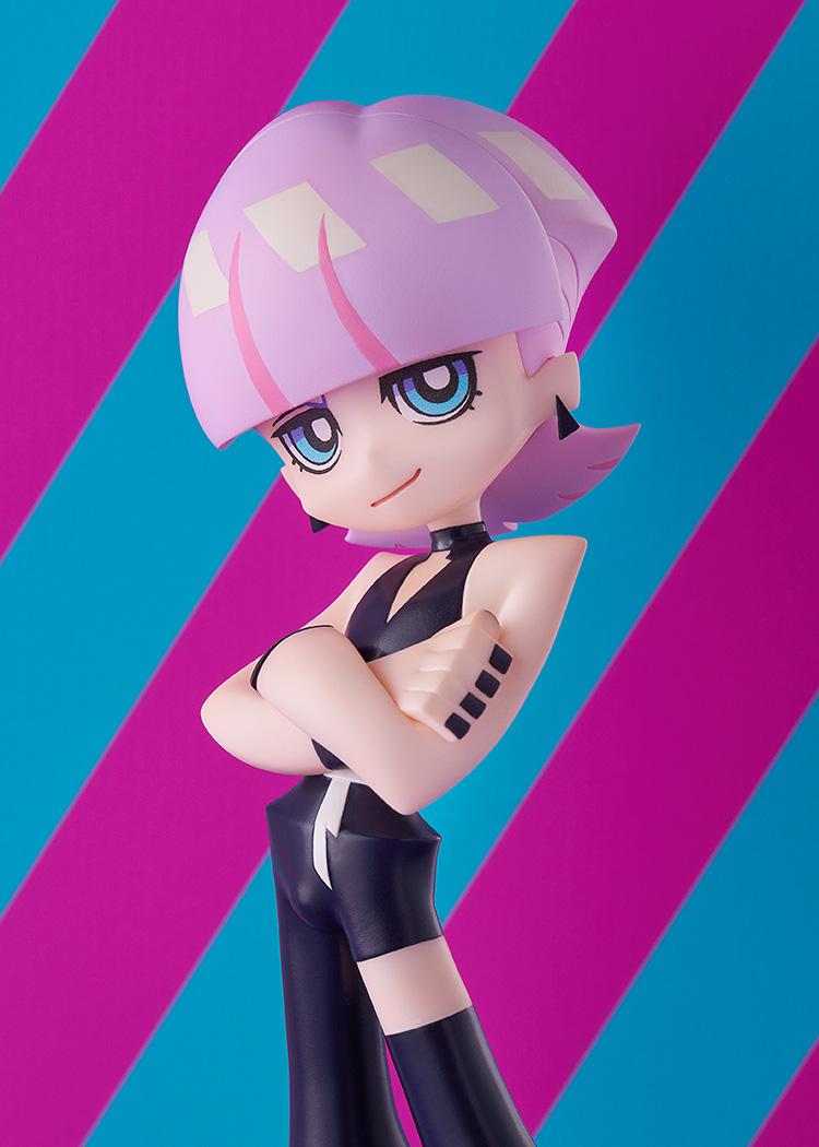 Close-up portrait of the Pop Up Parade Polyurethane figure highlighting pink hair, blue graphic eyes, and black choker detail.