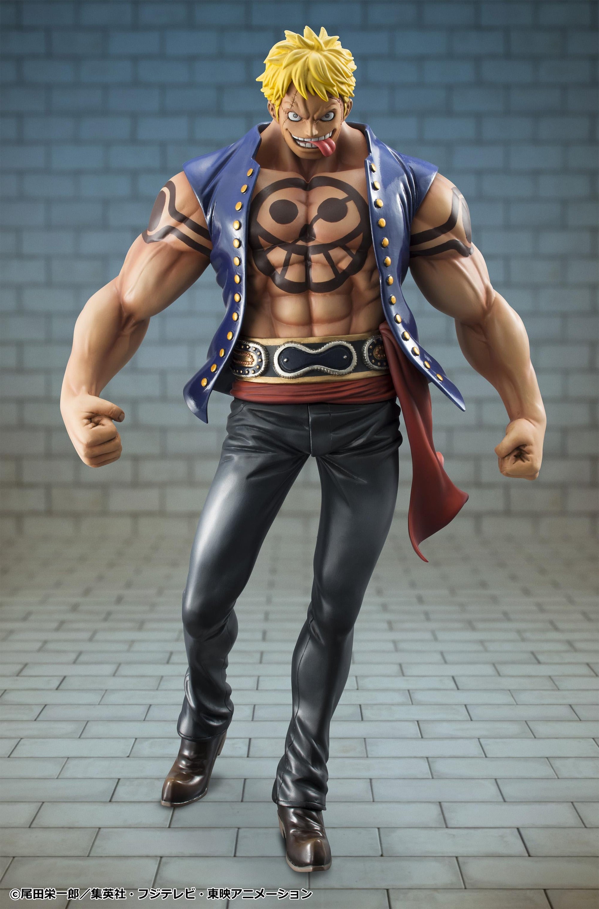 Megahouse Portrait.Of.Pirates One Piece Bellamy the Hyena Sailing Again reissue figure standing in standard battle pose with tongue out.
